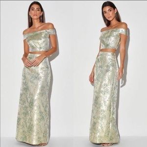 NWT Lulus Evening Gleam Sage Green Two Piece Dress